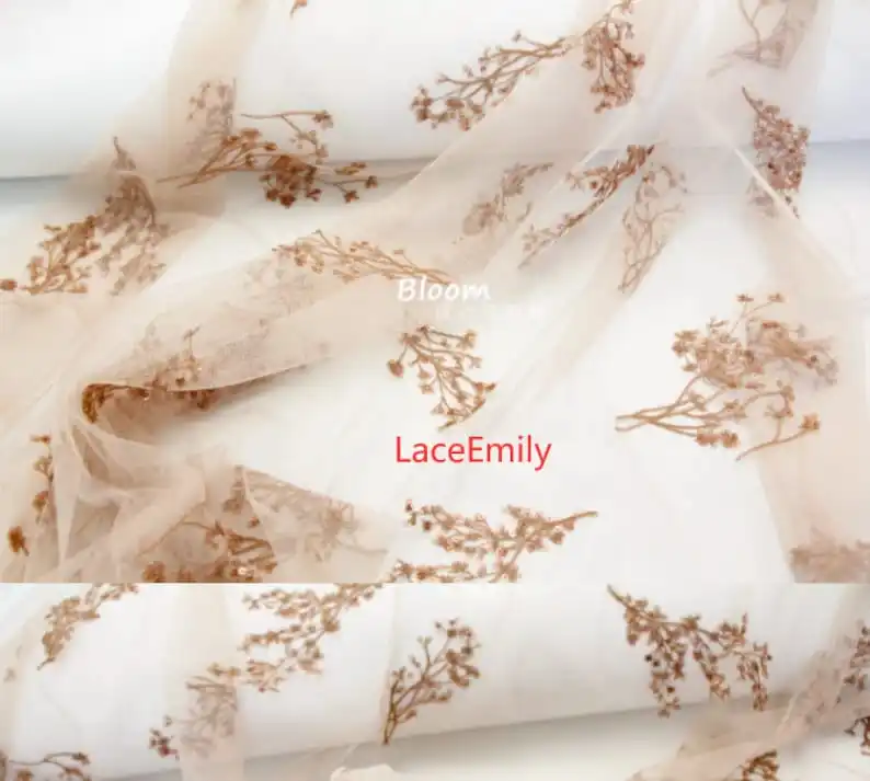6 Colors Blue Sequins Flower Embroidered Lace Fabric brown Flower tulle lace For Wedding Dress Veil Costume 1 Yard 51