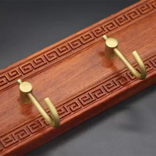 Chinese Style Solid Wood Wall Hooks with Brass Hooks for Coat Hanging