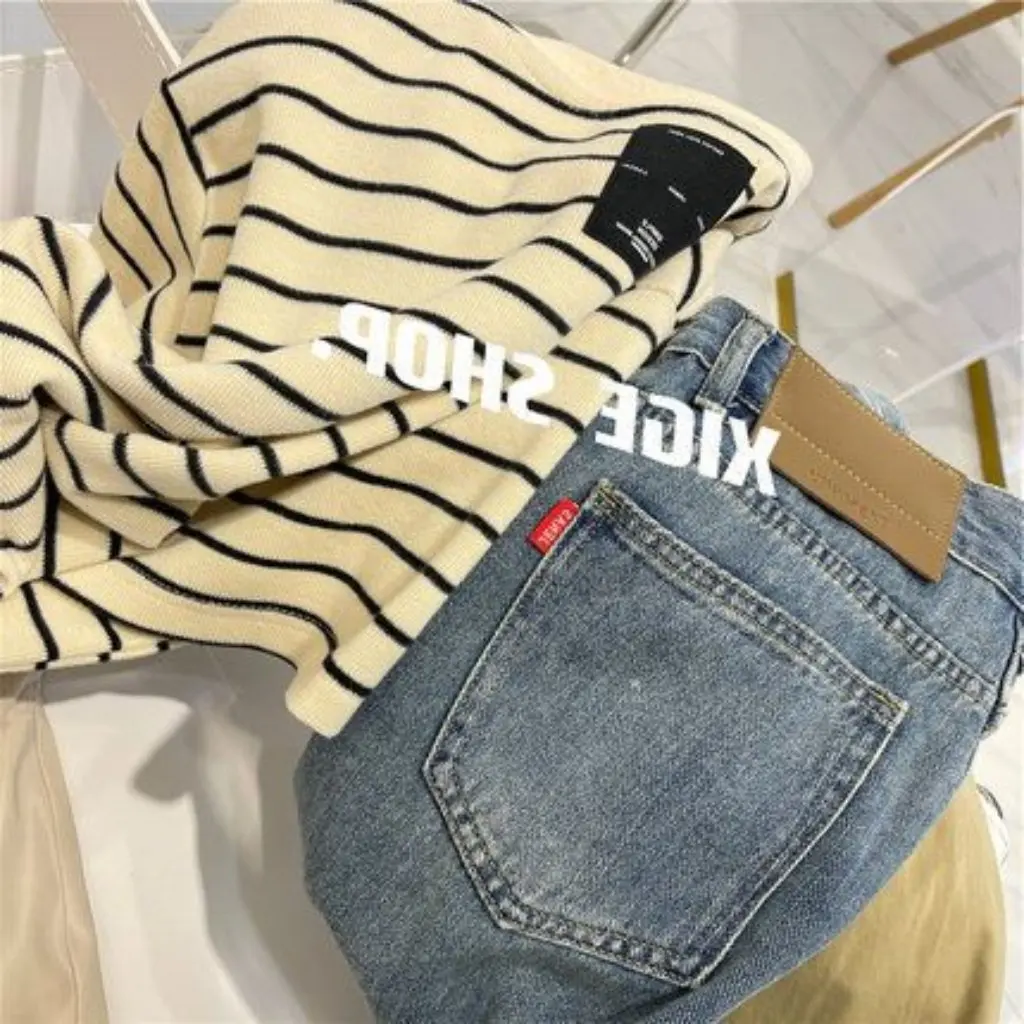 

New Striped T-Shirt for Women Short-Sleeved High-End Casual Top plus Size Spring Autumn All-Match Age-Reducing
