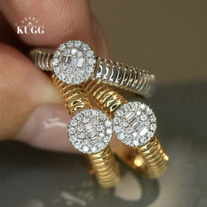 

KUGG 100% 18K White/Yellow Gold Rings Fashion Round Shape Real Natural Diamond Engagement Ring for Women High Wedding Jewelry