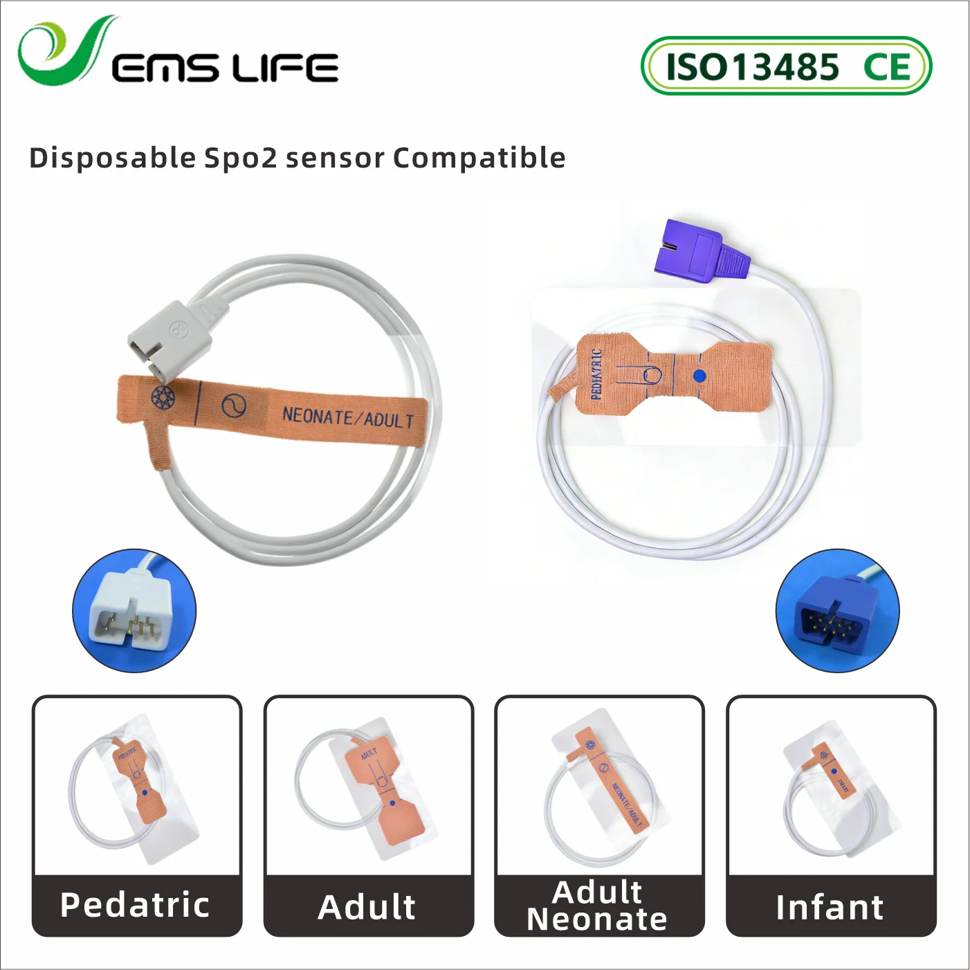 EMSLIFE 5PCS Packing Disposable Spo2 Sensor Compatible for nell-cor DS-100A DOC-10 MAXA MAXN MAXC patient monitor