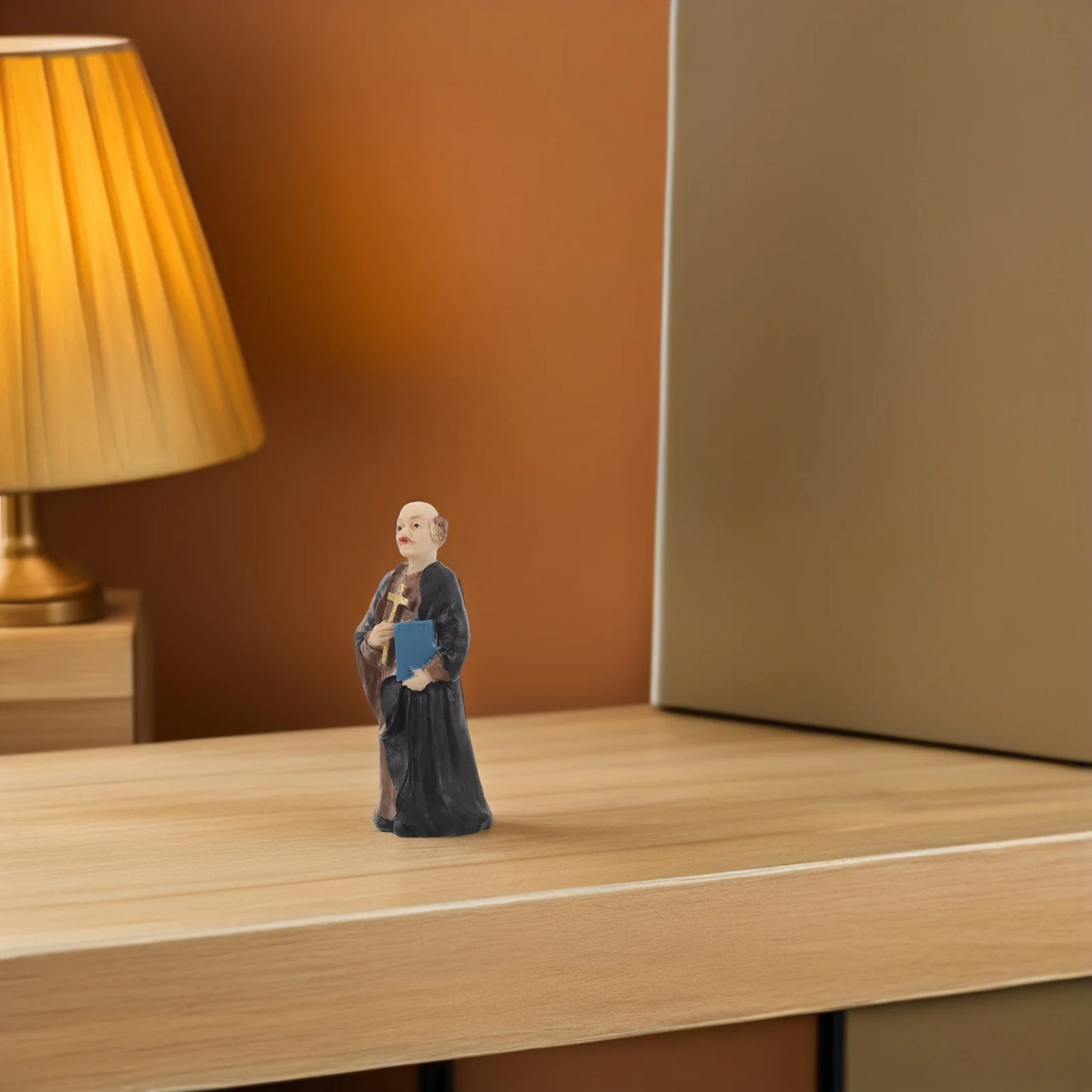 

Miniature Priest Sculpture Resin Religious Ornament for Church Home Sand Tray Scene Decor Jesus Catholic Statue