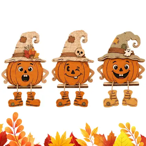 3PCS Halloween wooden pumpkin ornament pumpkin ornaments for autumn harvest rural areas pumpkin table decoration