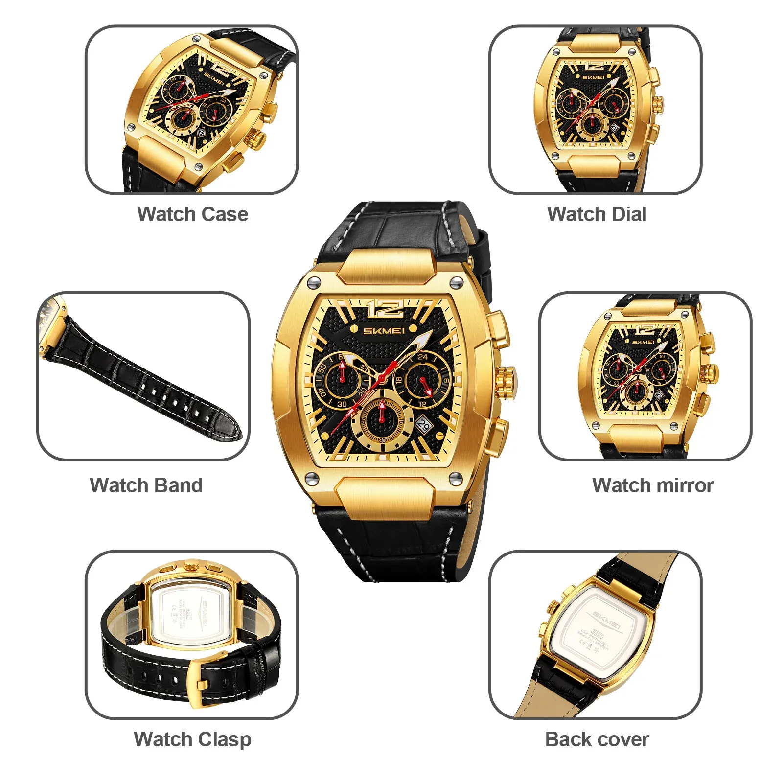 حزام جلدي للتاريخ للرجال وقت رياضي SKMEI 9357 ساعة يد مقاومة للماء #5