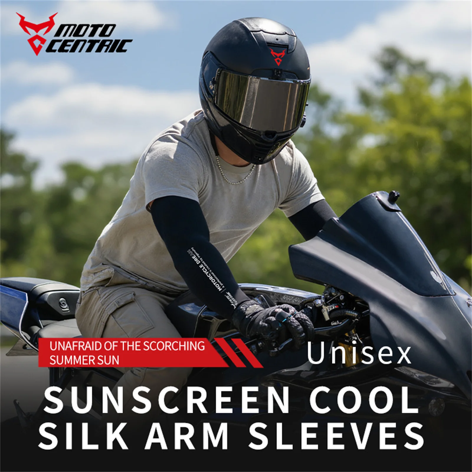 Motorcycle Arm Sleeves Elbow UPF 50+ UV Protection Cooling Ice Silk High Elastic Anti-Slip for Outdoor Riding Driving Quick-Dry