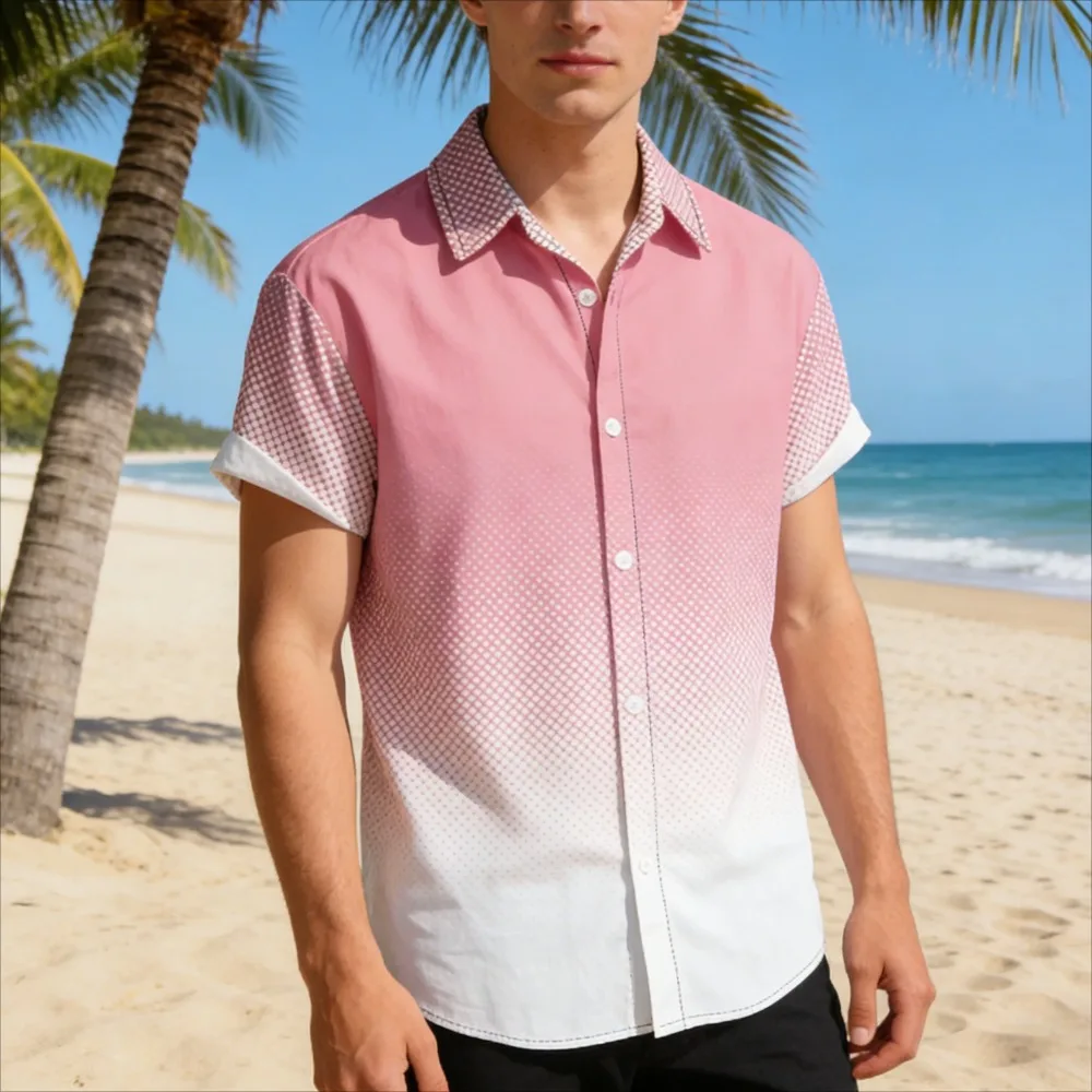 

​ Мужская рубашка с коротким рукавом в красно-белый горошек, гавайская пляжная повседневная рубашка на пуговицах, для летнего отдыха, на День святого Валентина, для свиданий