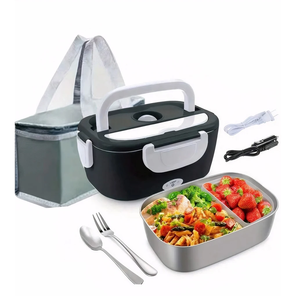 

Electric Heated Lunch Boxes 80W Leak-Proof Stainless Steel Food Heated Container 12/24/110V 1.5L Heatable Lunch Box for Office