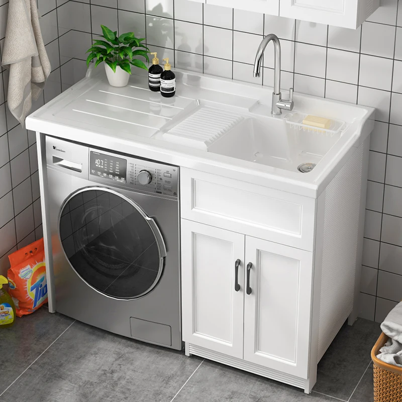 LMM Alumimum Balcony Washing Machine Cabinet Laundry Tub Sink Basin Noodles Companion All-in-One Cabinet