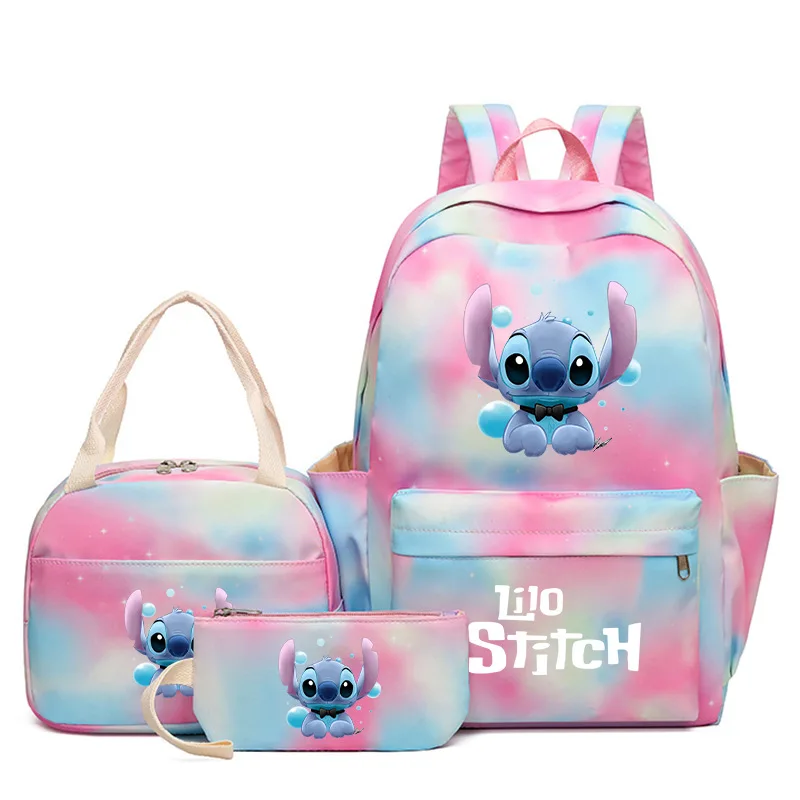 Lilo Stitch Student Boy Girl Schoolbag Colorful Backpack with Lunch Bag Children Teenager Cartoon School Bookbag