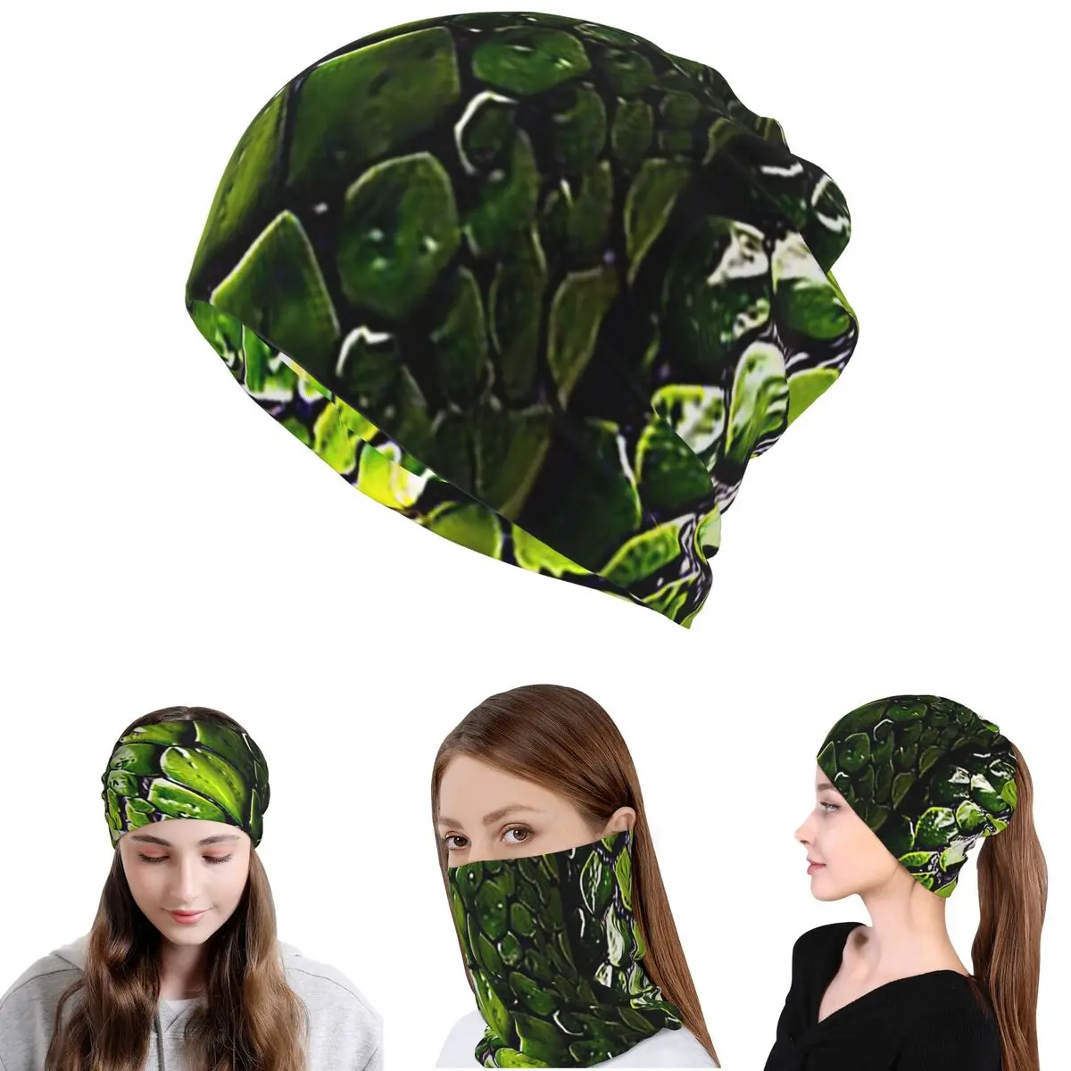 

Snake Skin Green Snake Serpent Animal Print Viper Fashion Bandana Neck Cover Magic Scarf Warm Headband Beanies Hat All Season