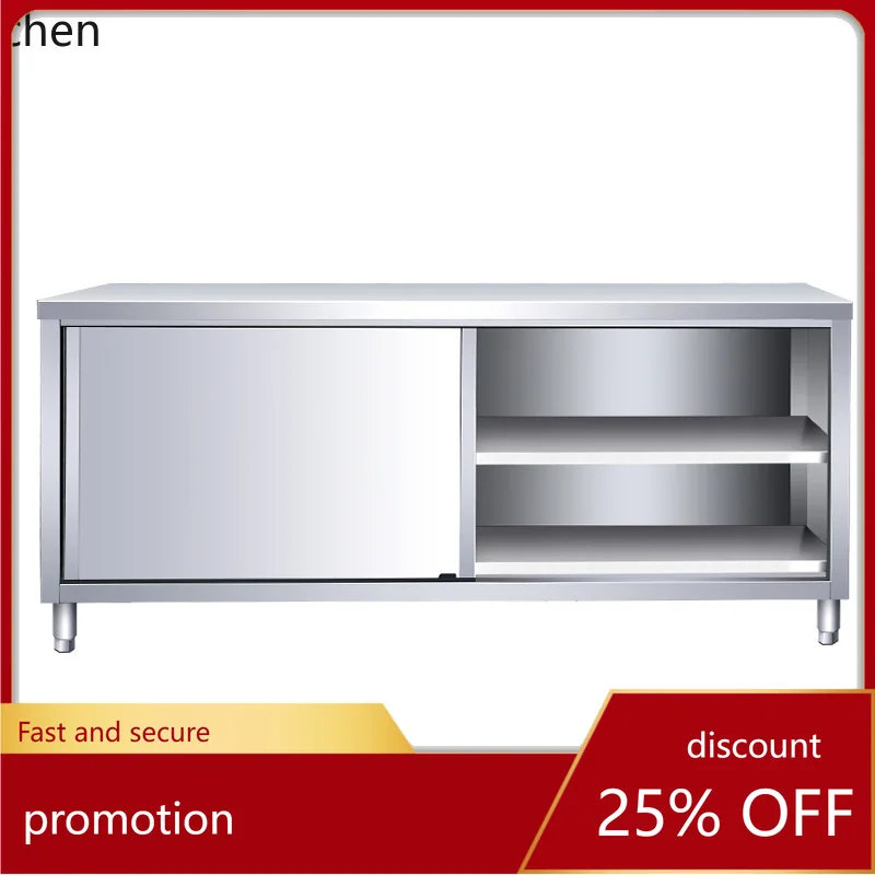CZ 304 Stainless Steel Workbench Double-Track Vegetable Cutting Tray Push-Pull Door Table Cabinet Kitchen Workbench