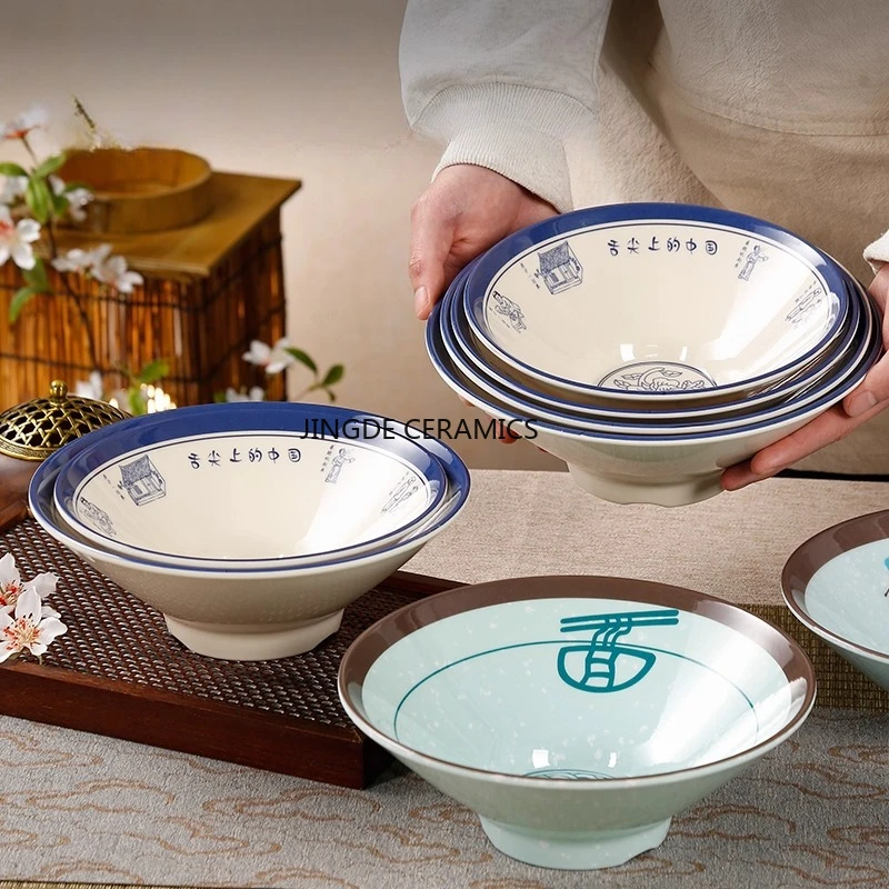 

1 шт., цветная меламиновая миска для лапши середины глазури, магазин лапши, миска Douli, магазин для завтрака, миска для супа, кухонная посуда в китайском стиле