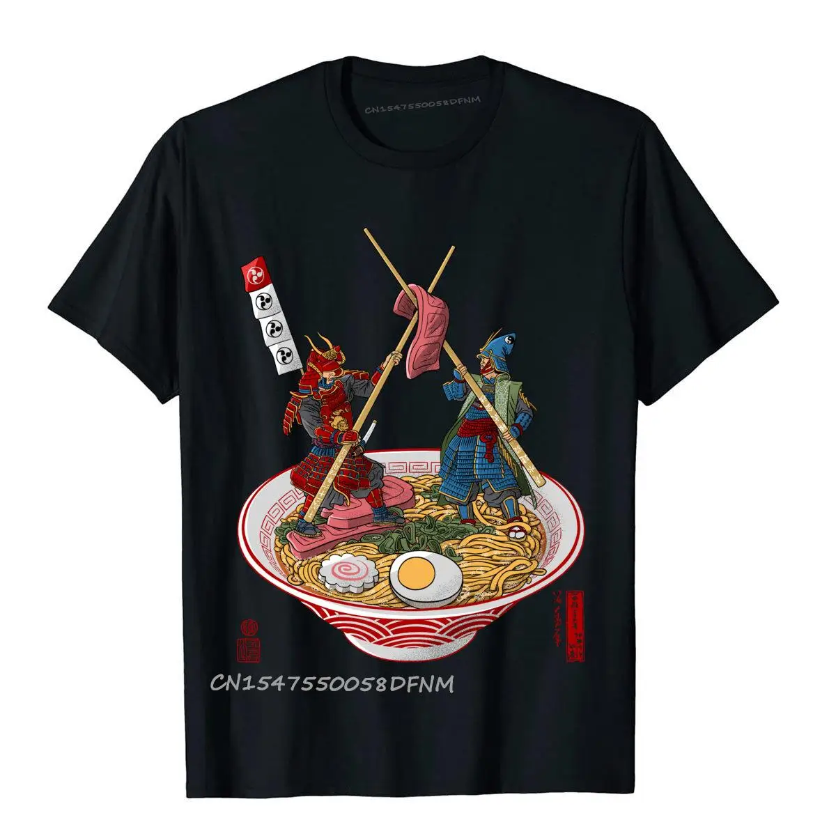 Samurai duel over Ramen Tops Shirts Bushido Fitted Printed Cotton Mens T Shirts Slim Fit Luxury Camiseta