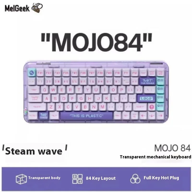 Mojo84 Steam wave MelGeek Wireless three modes Transparent shell Plastic waste soil Dark Knight Keyboard