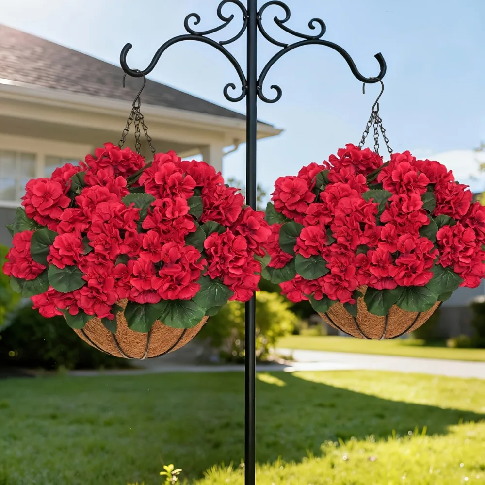 

2 Sets Artificial Red Geraniums Flowers for with Hanging Baskets