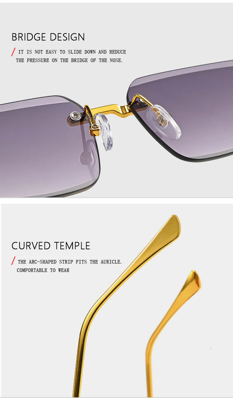 2026 Holz Randlose Sonnenbrille Frauen Trendy Sonnencreme Vintage Sonnenbrille Männer Urlaub Mode Gläser Lentes De Sol Mujer Okulary – Detail 9