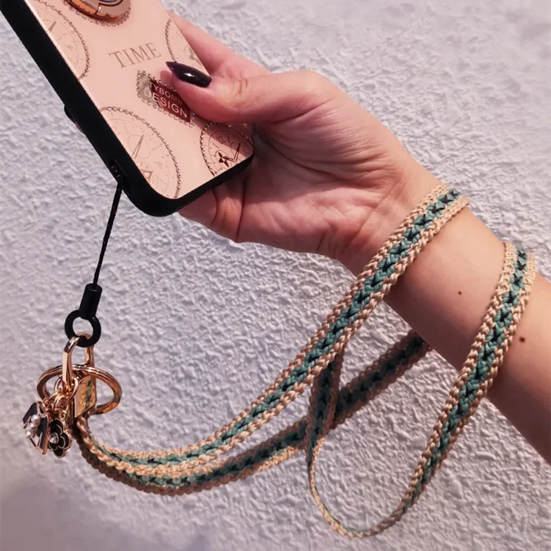 Phone Necklace Lanyar Braid Chain Wrist Strap Cloth Flower for iPhone 12 Mini 11 Pro Max XS For All phone cases