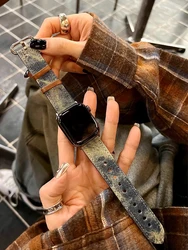 Luxury Leather Band For Apple Watch Ultra 10 9 8 7 6 5 SE 4 Wash Denim Bracelet Strap For iWatch 46mm 49mm 45mm 42 41 40mm 38mm
