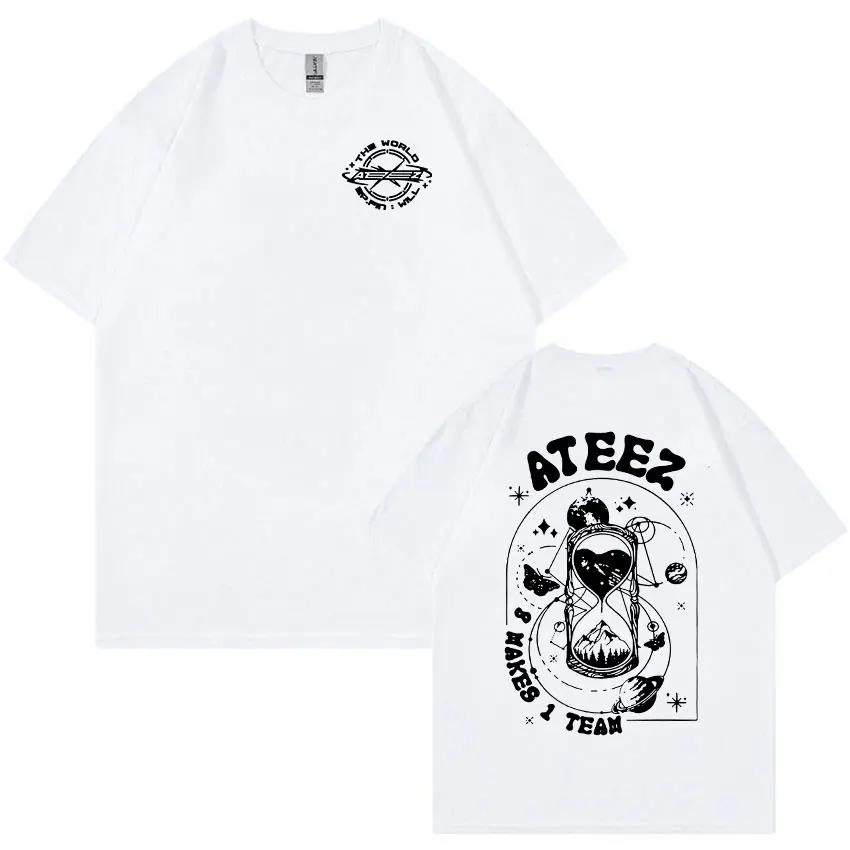 Korean Ateez Fin Wjll Album Concert Print T Shirt Men Kpop Fashion Clothing T-shirts Casual Cotton Oversized T-shirt