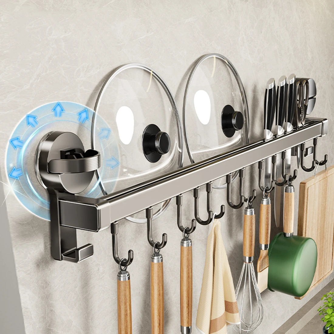 Yutoko Kitchen Hook Punch-free Hanging Rod Spovel Hanger Row Hook Multifunctional Wall-mounted Storage Knife Holter ﻿