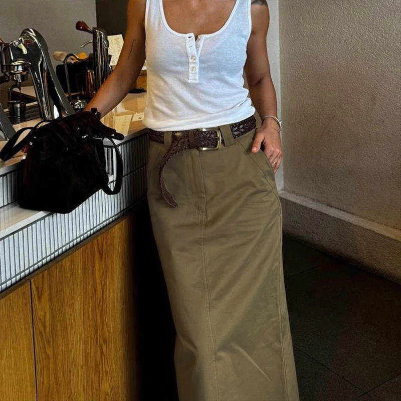 BKLD Temperament Commuting Retro Split Skirt For Women High Waist Pockets Zip-up Stylish Simple Versatile Wrapped Hip Half Skirt