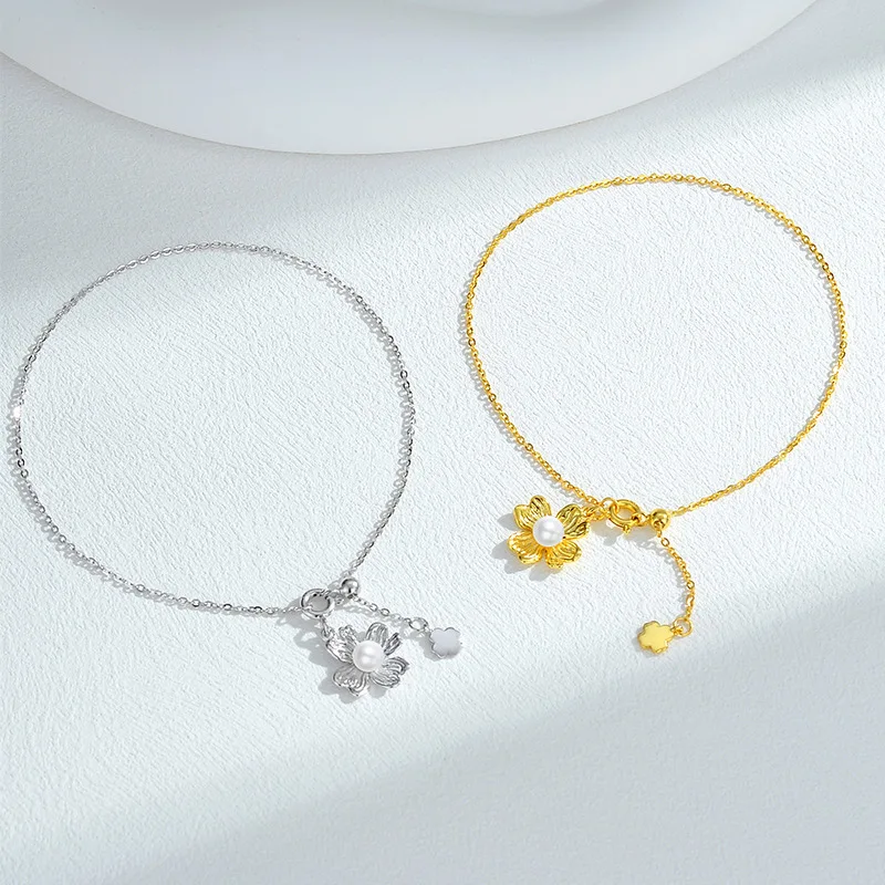 

Женский браслет из стерлингового серебра 925 пробы с жемчугом клевера INS Style Niche Light Роскошное позолоченное ожерелье с цветком Ювелирные изделия