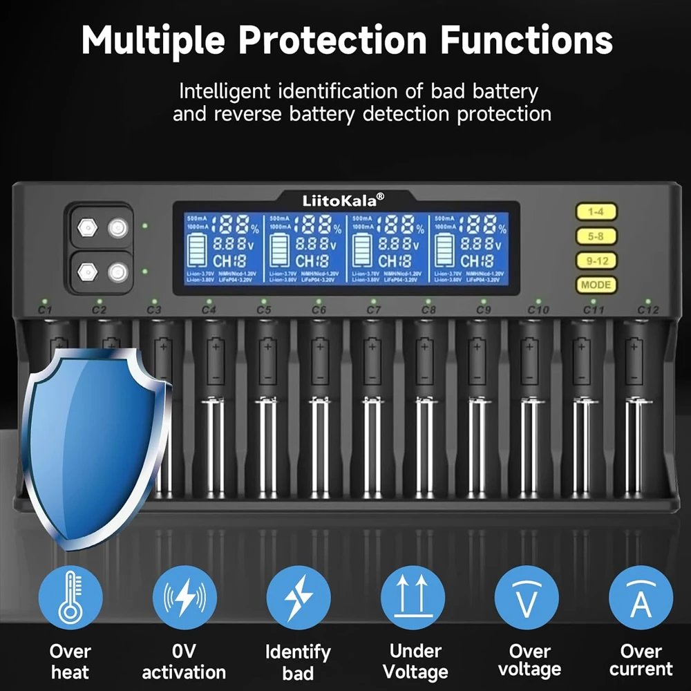 liitokala-lii-s12-multifunctional-battery-charger-12-slot-for-12v-38v-32v-37v-nimh-cd-9v-21700-18650-26650-26700-aa-aaa