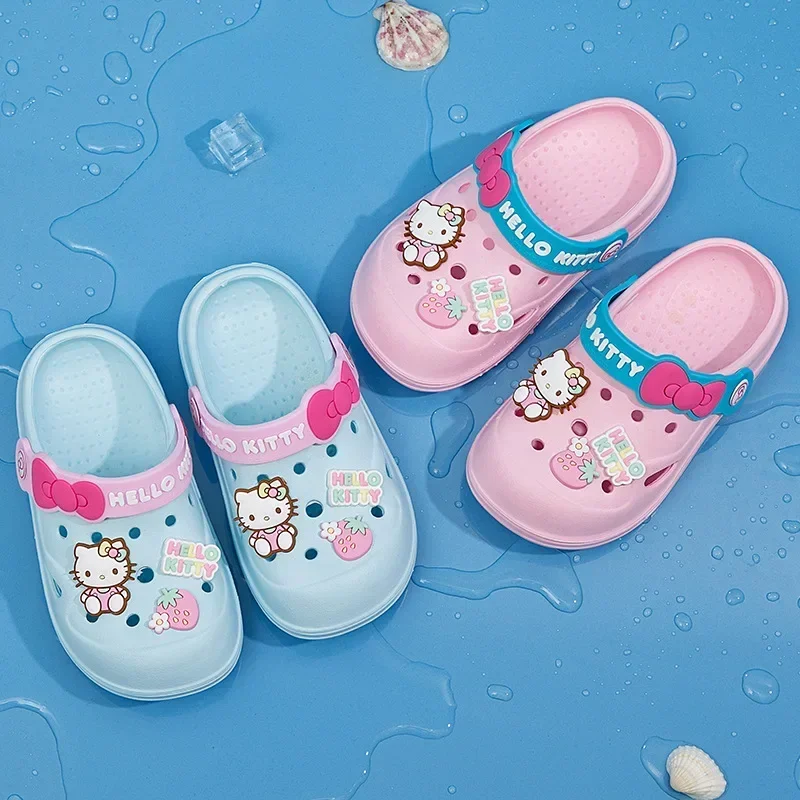 

Kawaii Sanrio Hello Kitty Cave Shoes Summer Girls Casual Sandals Anime Kids Beach Slippers Cartoon Sweet Outdoor Home Non-slip