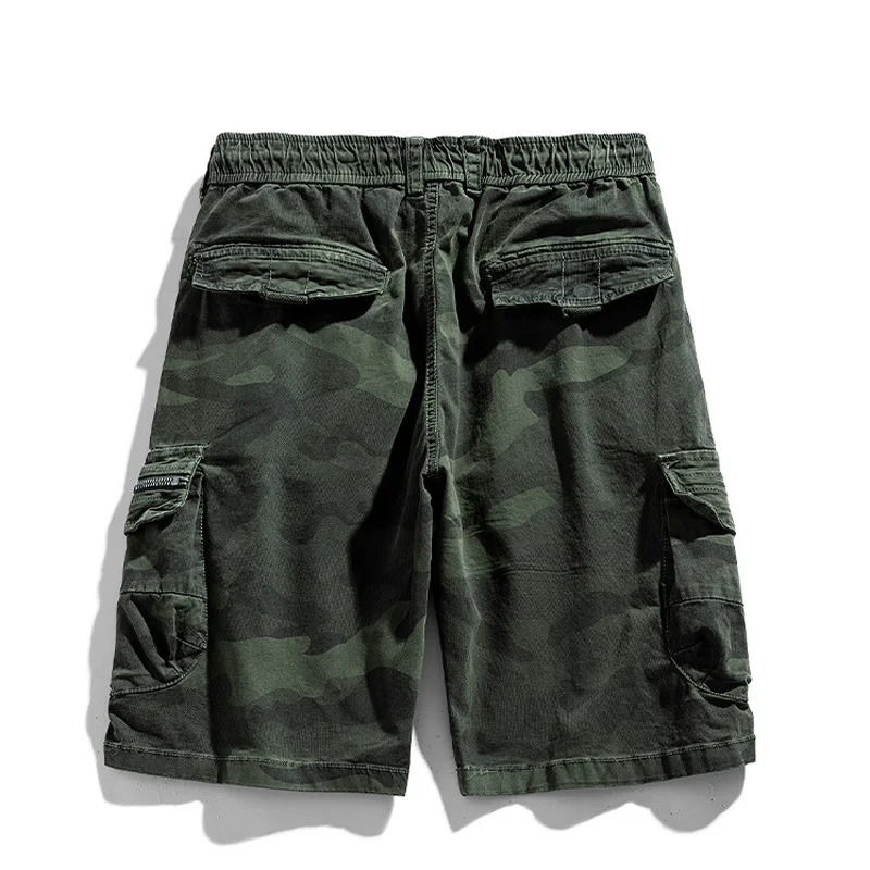 Cotton Mens Durable Camo Cargo Shorts 2026 Summer Fashion Multi-Pocket Drawstring Elastic Casual Work Shorts Man Outdoor Hiking