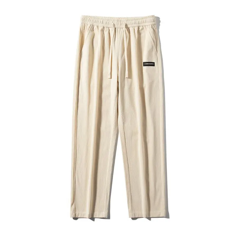 

908P33 Men's Casual Pants Polyester Fiber White Bot Corduroy Spring Summer Versatile Large Size Straight Leg mid Waist