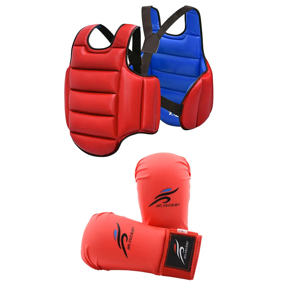 Karate Gloves Taekwondo Dobok Sparring Gear Uniform Set Helmet Shin Guards Boxing Equipment MMA Team Chest Suit Body Protection