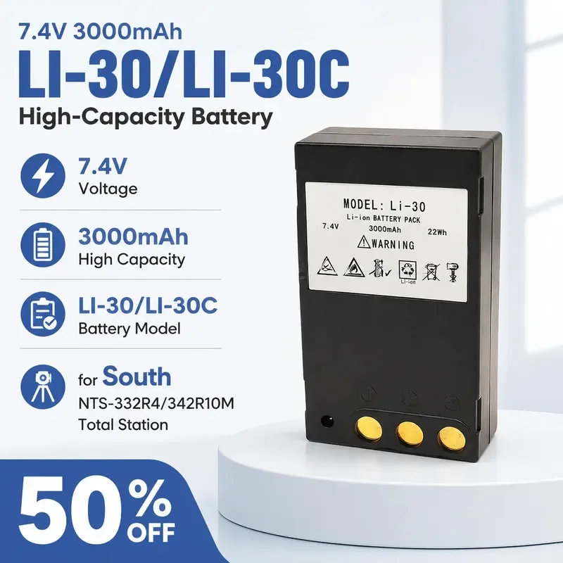 

7.4V 3000mAh High-Capacity LI-30/LI-30C Battery for South NTS-332R4/342R10M Total Station