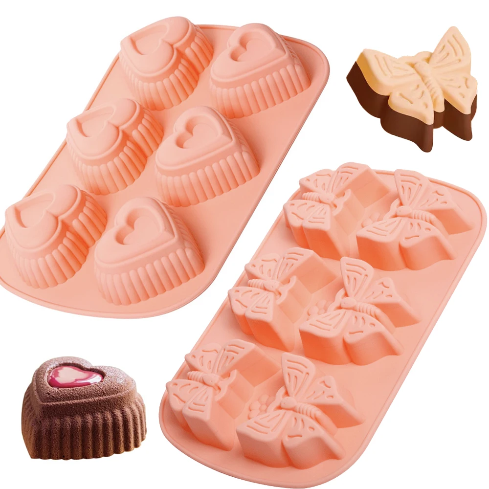 

6-Cavity Heart/Butterfly Mousse Cake Mold Chocolate Fondant Dessert Candy Cheese Mould DIY Kitchen Baking Decorating Tools