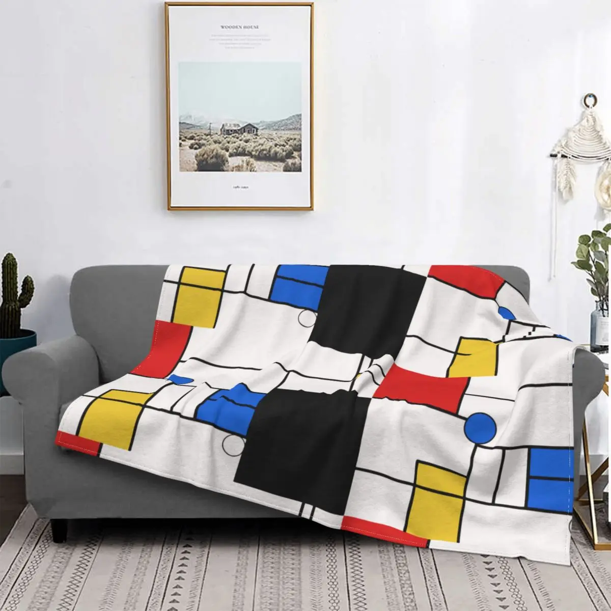 

Piet Mondrian Abstract Squares Lines Blanket Flannel Textile Decor Red Blue Super Warm Throw Blankets for Bed Office Bedspreads