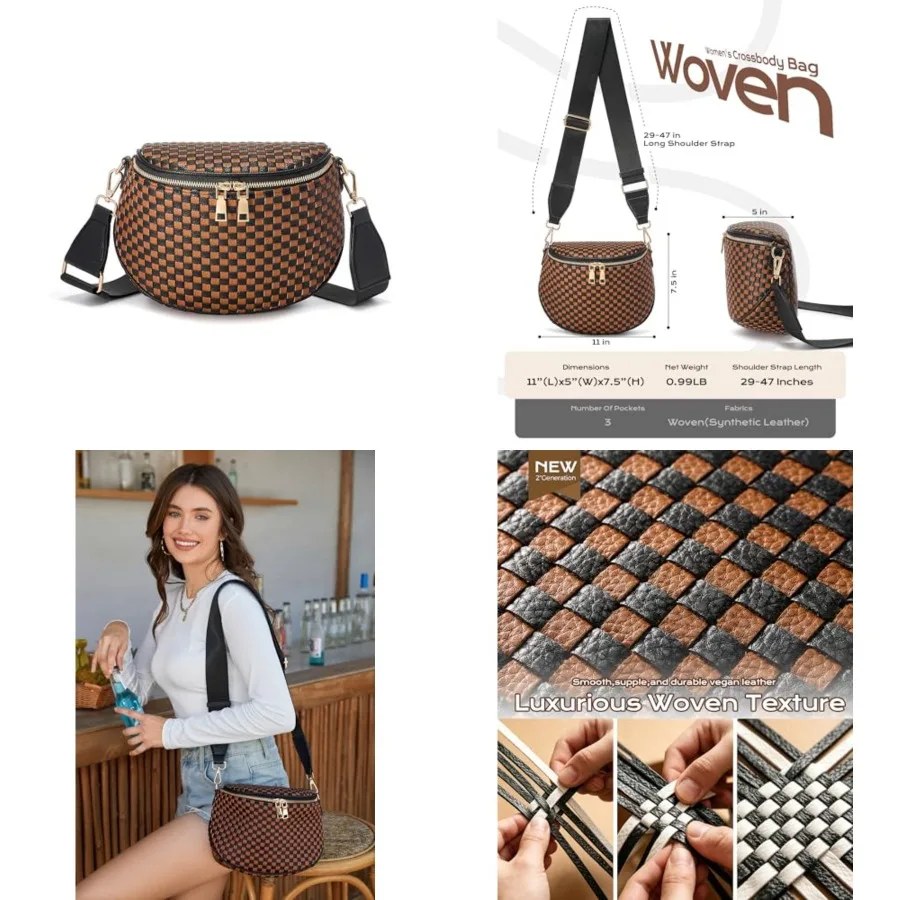 

Trendy Checke Crossbody for Women PU Leather Checke Purse Fanny Packs Belt