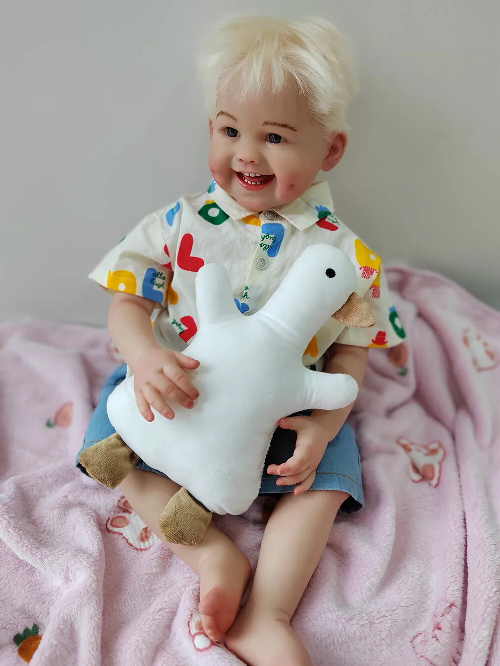Dimple 28inch Artist Painted Reborn Baby Doll Hand-Rooted Hair Finished Toddler Boy Toy