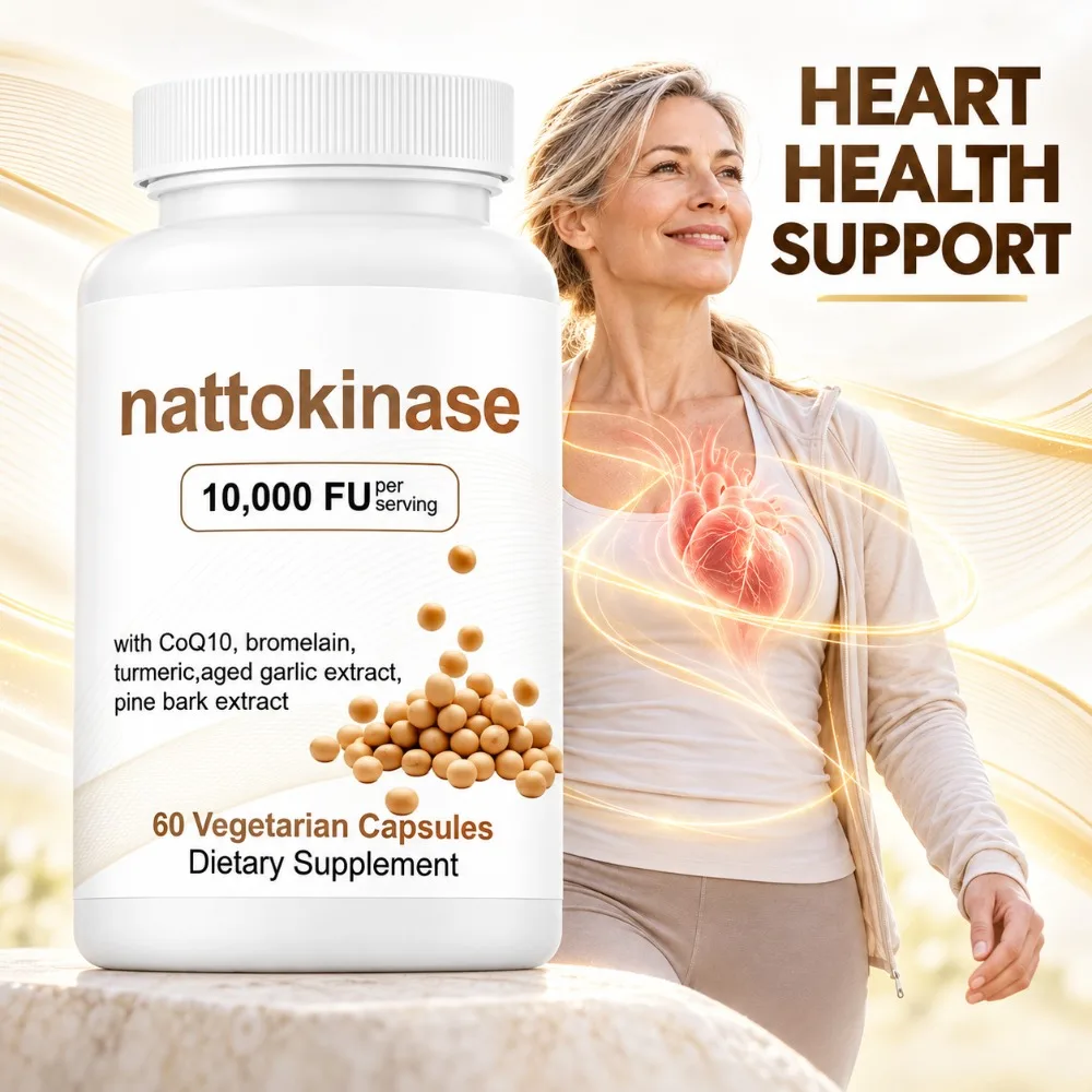 Nattokinase 10000 FU Per Serving Heart Health & Circulation Support CoQ10 Aged Garlic Turmeric Bromelain 60 Veggie Capsules