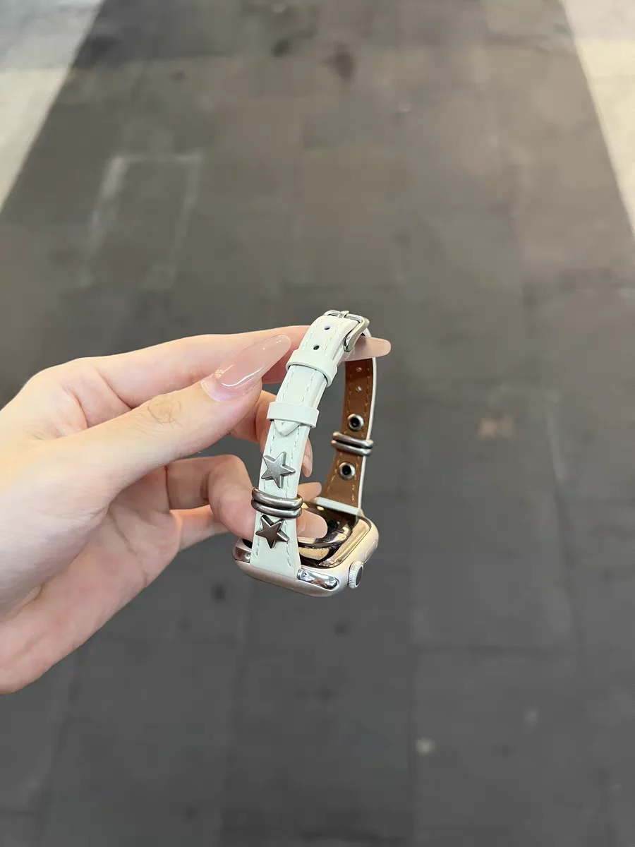 Leather loop Correa For Apple Watch band women thin 38mm 40mm 41mm 42mm 44mm 45mm 46mm 49mm Strap
