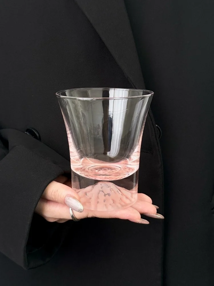 Pink Fuji Mountain Glass Cup Wide Mouth Drinking Water Cup Home Whiskey Cup Nordic Sle Single Layer Universal Cup