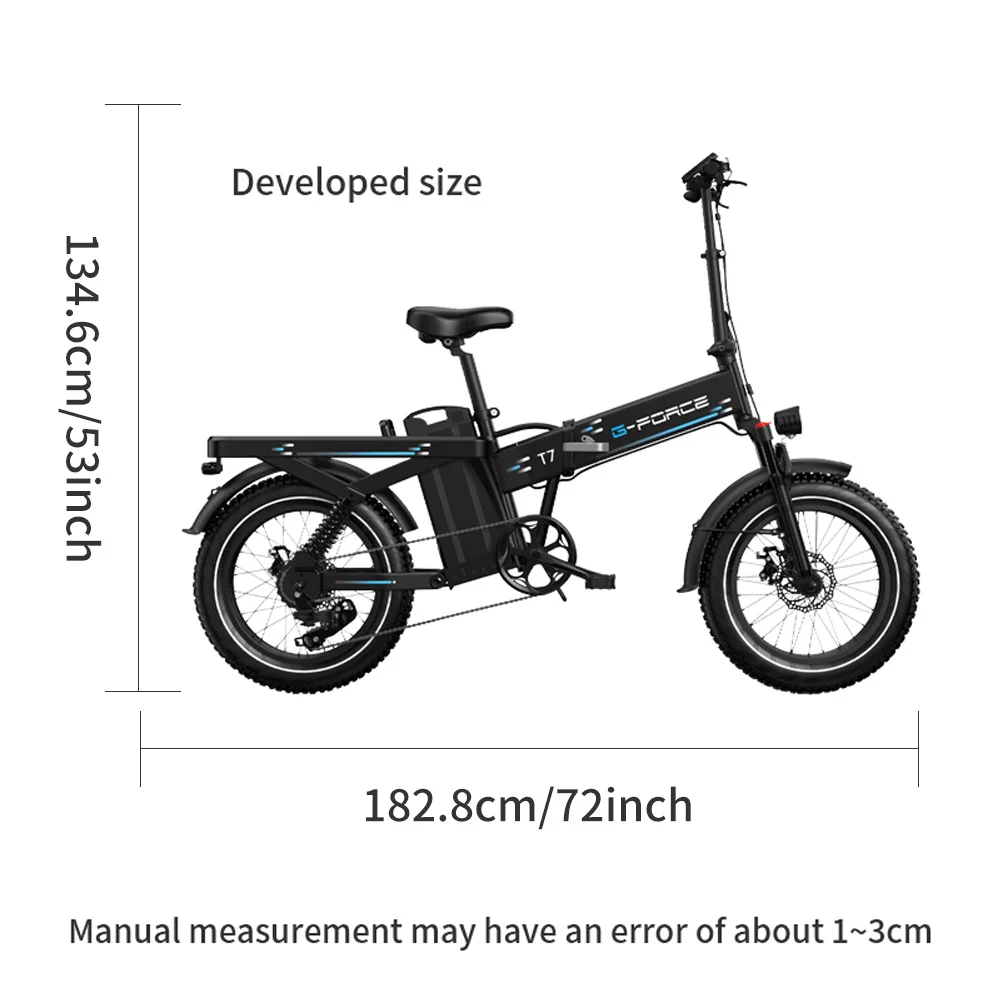 G-FORCE Ebike Mountain Road Bicycle For Adults 20''*4.0 Fat Tires Electric Bicycles 48V 60AH 130Miles Folding Electric Bike