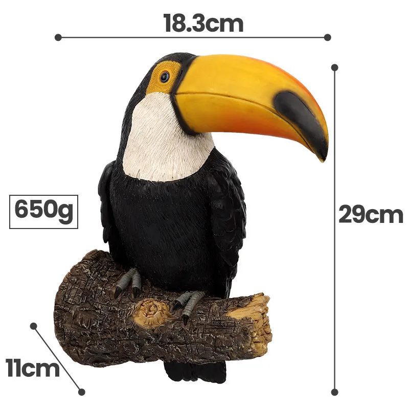 Figurine d\'oiseau Toucan, décor Hugger d\'arbre, ornements en résine de face, statue de jardin, simulation créative, décoration murale de cour animale