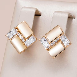 Kinel Unusual 585 Rose Gold Color Square English Earrings for Women Fashion Natural Zircon Accessories Vintage Wedding Jewelry
