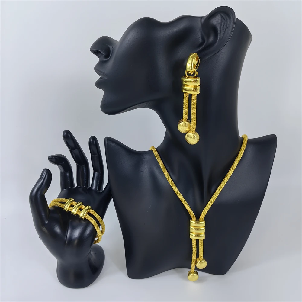 

Hot selling fashion Dubai 24K gold-plated women's jewelry set necklace earrings bracelet Italian fashion wedding party gift