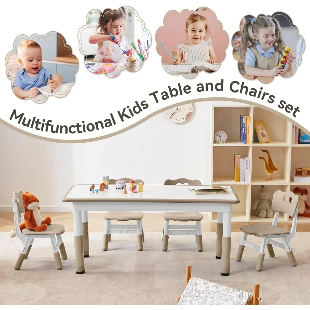 Kids Study Table and Chairs Set, Height Adjustable Toddler Table and Chair Set  Graffiti Desktop
