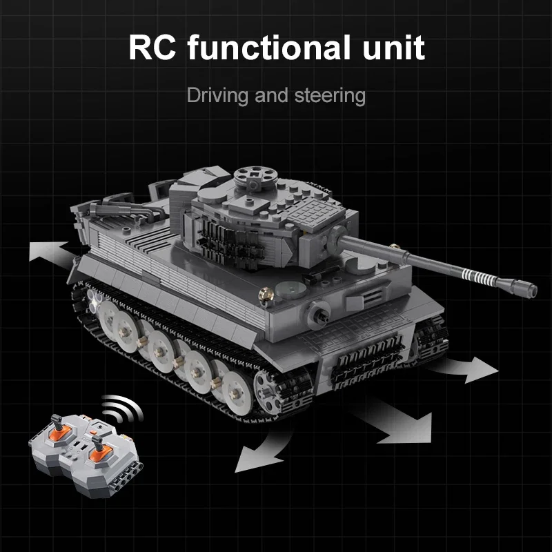 925pcs Ww2 กองทัพทหาร 1:35 Sd.Kfz.181 Tiger Tank City รีโมทคอนโทรล Building Blocks อาวุธอิฐ RC รถของเล่น C61071