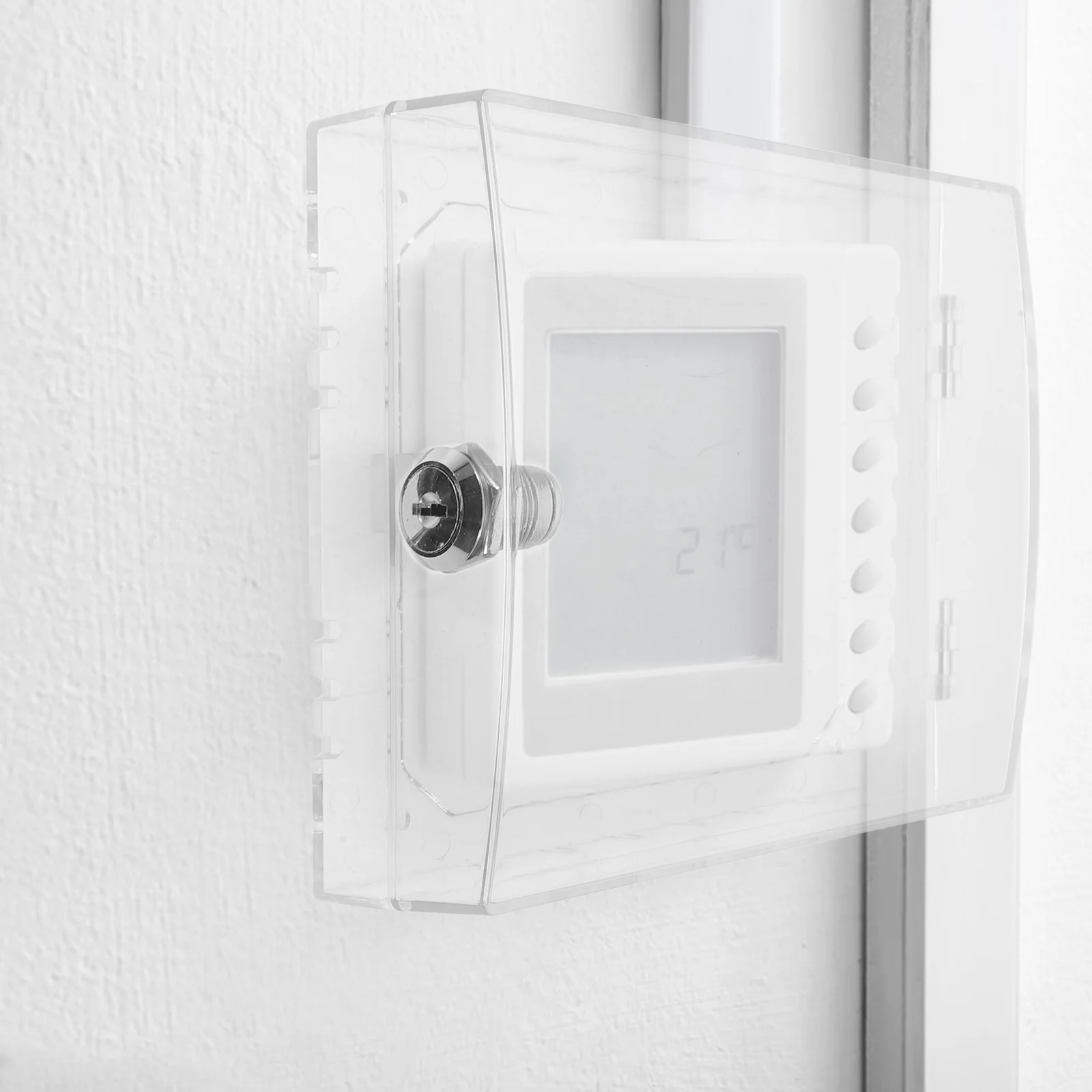 Clear Acrylic Thermostat Locking Cover Wall Mount For Home Office Ac Temperature Control System Tamperproof Lock Box Protection