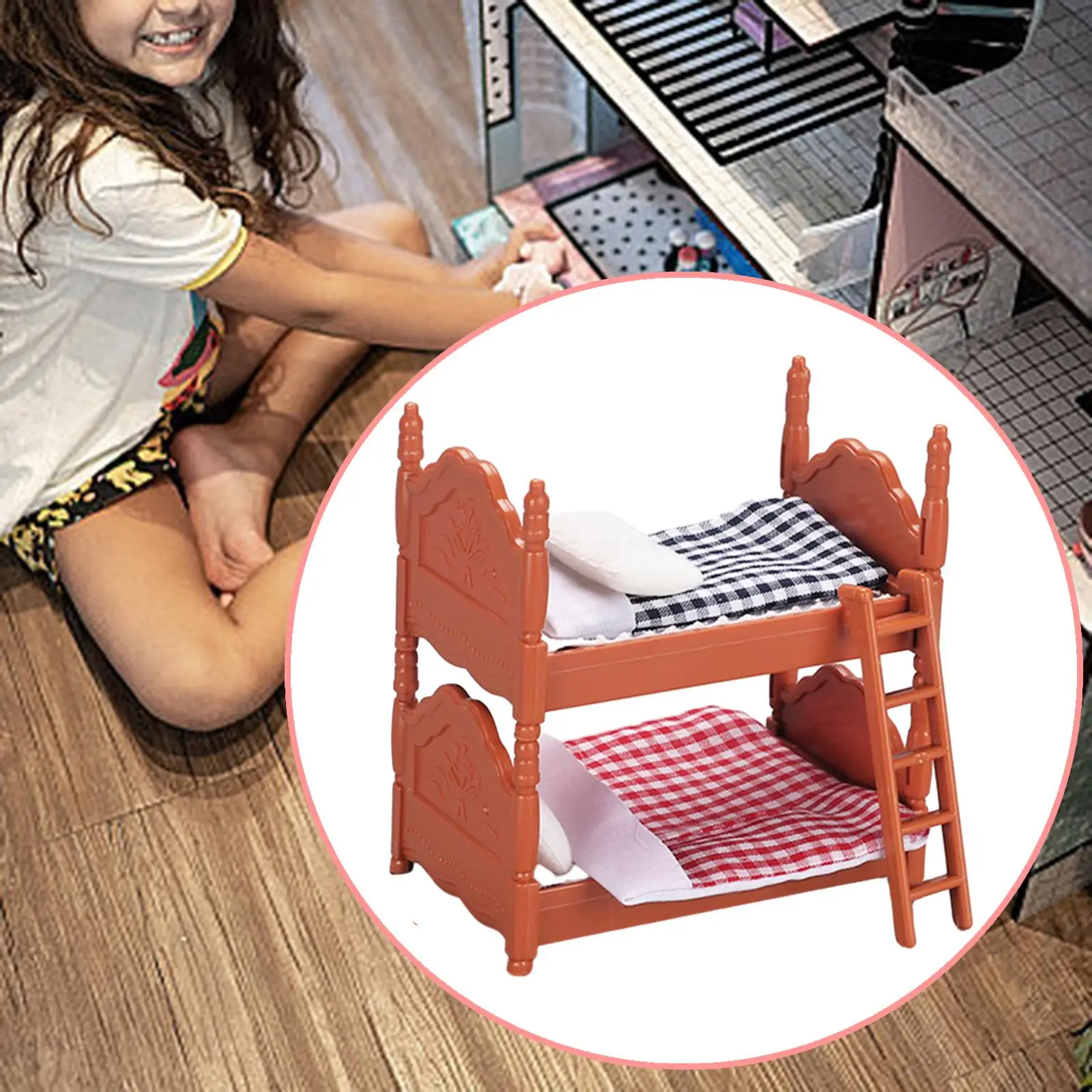 

Dollhouse Furniture Wooden Bed Bunk Bed Pretend Play Toy:12 DIY Scene Miniature Bed for Children Room Bedroom Decoration