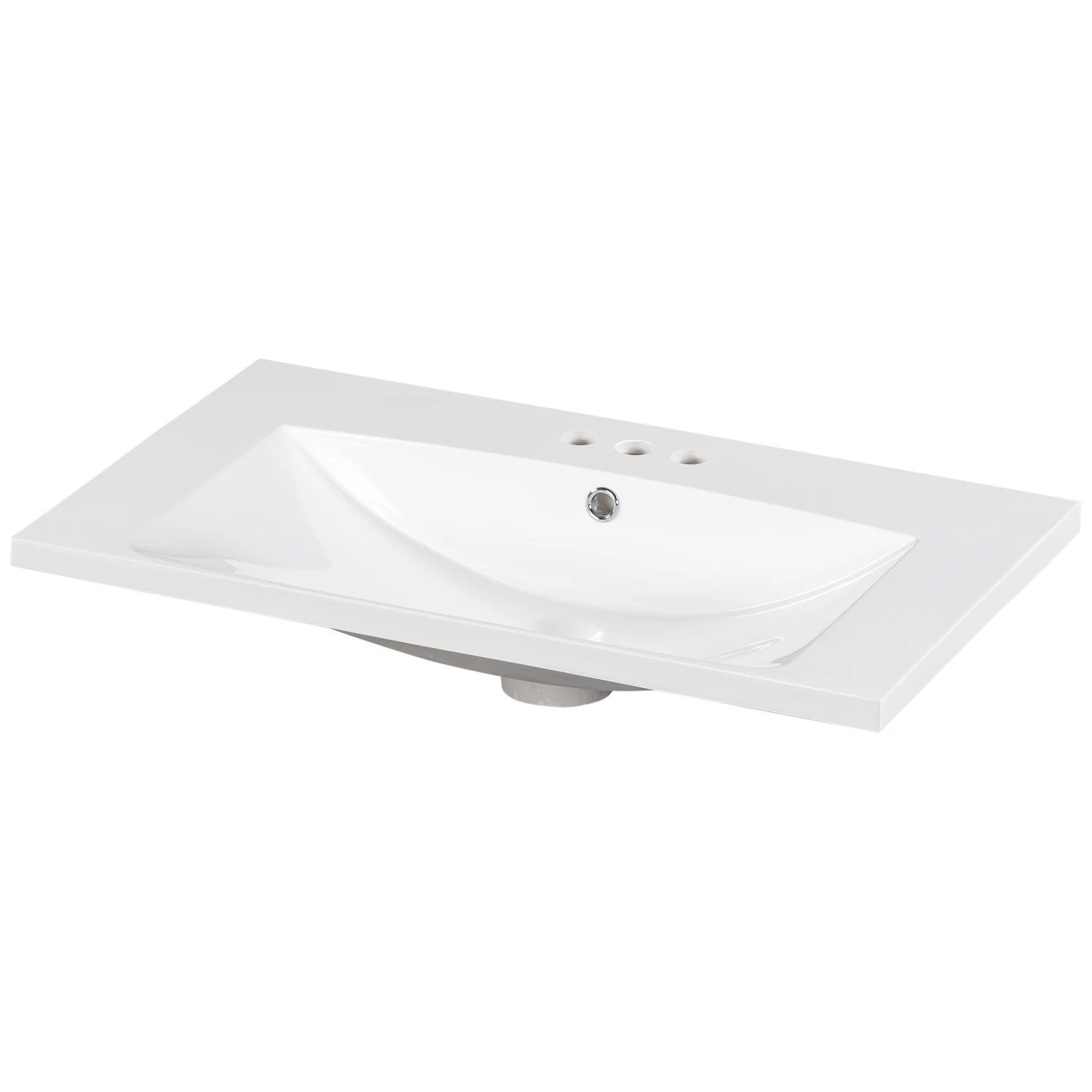 30 Single Bathroom Basin Sink, Vanity Top with 3 Faucet Holes and Resin Finish