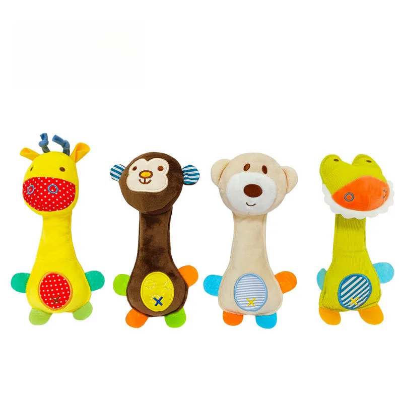 Baby Animal Hand Grasp Rattle Infant Toy Squeeze Shaker Sensory Teether Soft Shake Ring Soothing Toy For Newborn Toddler Kids