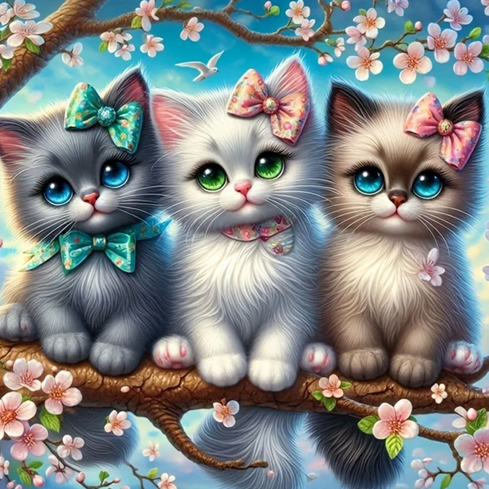 EverShine 5D Diamantmalerei Katze DIY Stickerei Kätzchen Tier Kunsthandwerk Set Vollflächiges Mosaik Baum Handgemachtes Geschenk